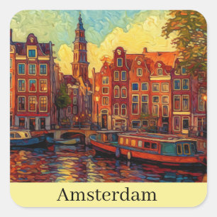 Adesivo Quadrado Canal Amsterdã guarda estilo van Gogh