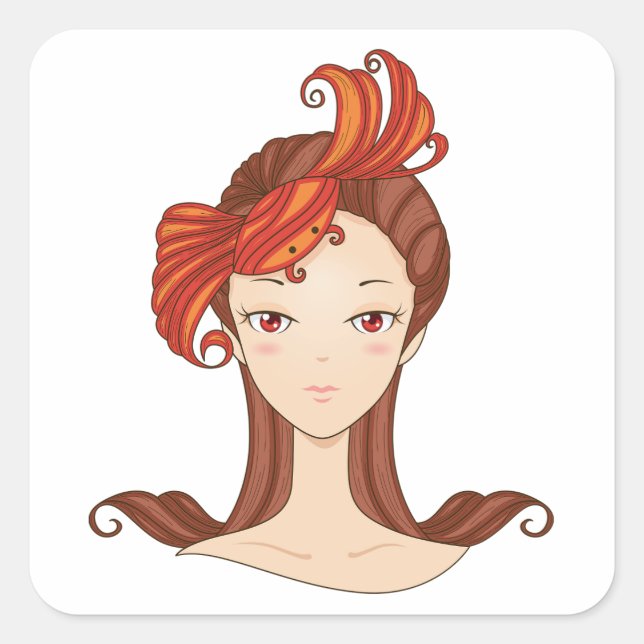 Adesivo Quadrado Cancer Zodiac Goddess Red Crab Hair (Frente)