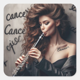 Adesivo Quadrado Cancer Zodiato Músico Clarinet