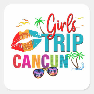 Adesivo Quadrado Cancún México Meninas Viajam Férias Coloridas