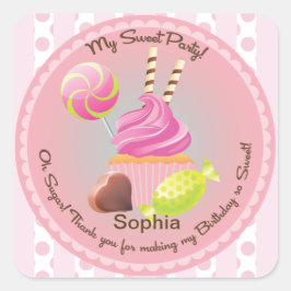 Adesivo Quadrado Candy Buffet Girl's Party Favor Birthday Sticker