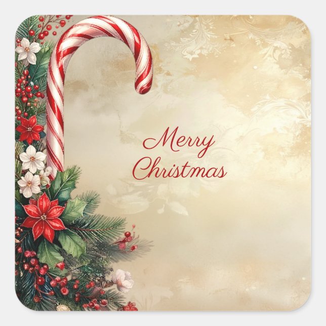 Adesivo Quadrado Candy Cane Christmas Holiday Sticker (Frente)