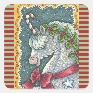 ADESIVO QUADRADO CANDY CANE CHRISTMAS UNICORN, HORSE PONY STICKERS