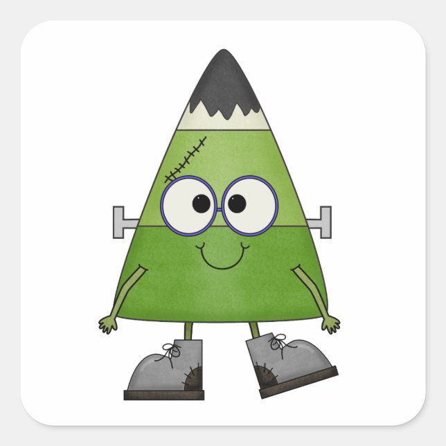 Adesivo Quadrado Candy Corn Frankenstein Halloween (Frente)