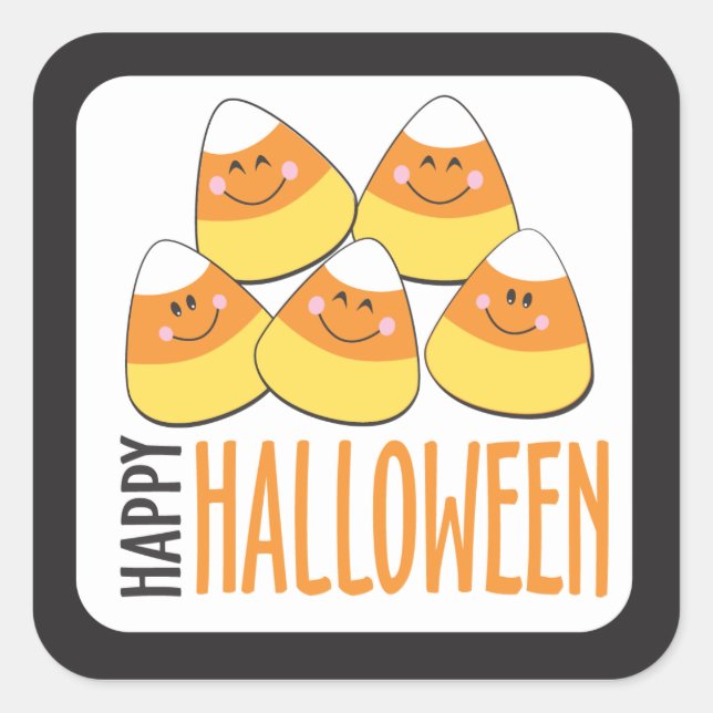Adesivo Quadrado Candy Corn Happy Halloween (Frente)