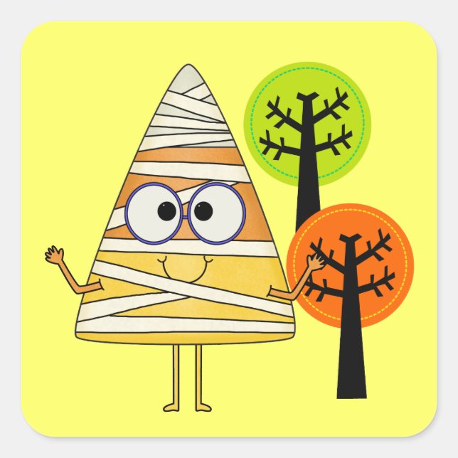 Adesivo Quadrado Candy Corn Mummy Halloween (Frente)