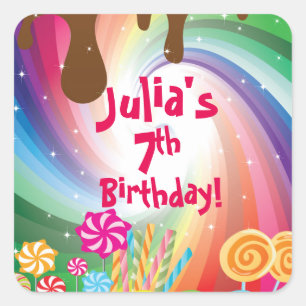 Adesivo Quadrado Candyland Birthday Stickers