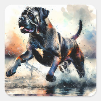Adesivo Quadrado Cane Corso de Cane, com uma aquarela