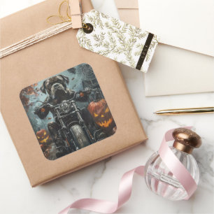 Adesivo Quadrado Cane Corso Dirigindo Motocicleta Assustador do Hal