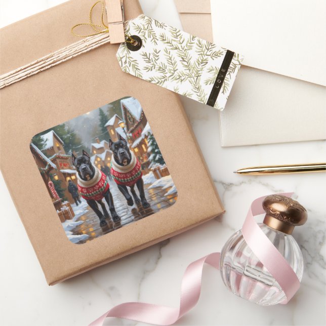 Adesivo Quadrado Cane Corso Dogs Christmas Snow Holiday (Presentear)