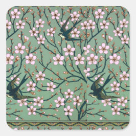 Adesivo Quadrado Caneca Andorinhas e Flores de Amendoeira de Walter