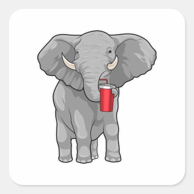 Adesivo Quadrado Caneca de Bebendo elefante (Frente)