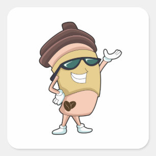 Adesivo Quadrado Caneca de café com óculos de sol