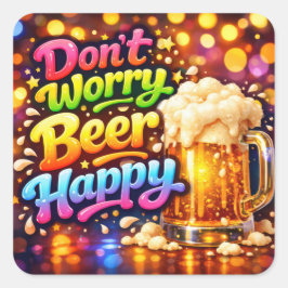 Adesivo Quadrado Caneca de Cerveja com Citação de Arco-Íris Neon