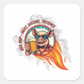 Adesivo Quadrado Caneca de Cerveja de Churrasco Divertida 4 de Julh