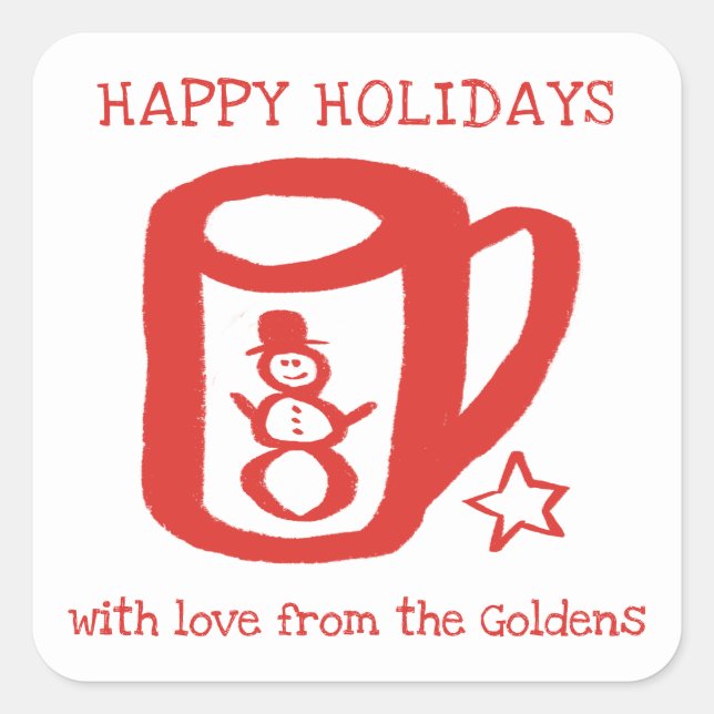 Adesivo Quadrado Caneca de Natal Doodle Rótulo De Para Presente de  (Frente)