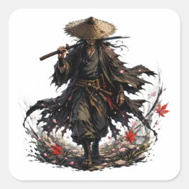 Adesivo Quadrado Caneca do Ronin Errante Místico | Guerreiro Samura