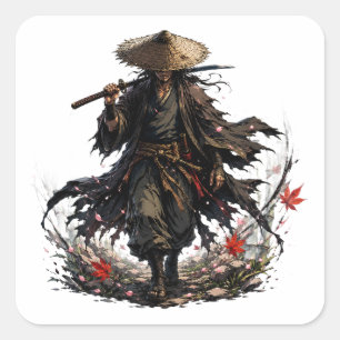 Adesivo Quadrado Caneca do Ronin Errante Místico   Guerreiro Samura
