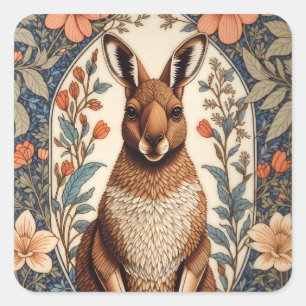 Adesivo Quadrado Canguru Elegante Inspirado em William Morris