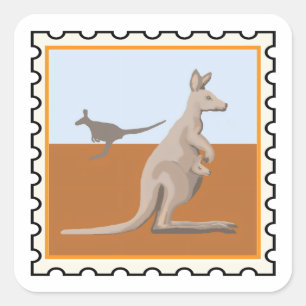 Adesivo Quadrado Cangurus e joey arte de selo australiano