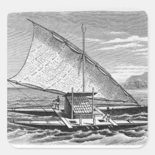 Adesivo Quadrado Canoa dobro do Fijian da história de