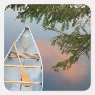 Adesivo Quadrado Canoa no lago ao pôr do sol, Canadá
