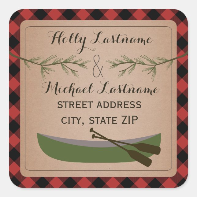 Adesivo Quadrado Canoagem + Evergreen Branch Xadrez Address Sticker (Frente)