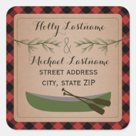 Adesivo Quadrado Canoagem + Evergreen Branch Xadrez Address Sticker