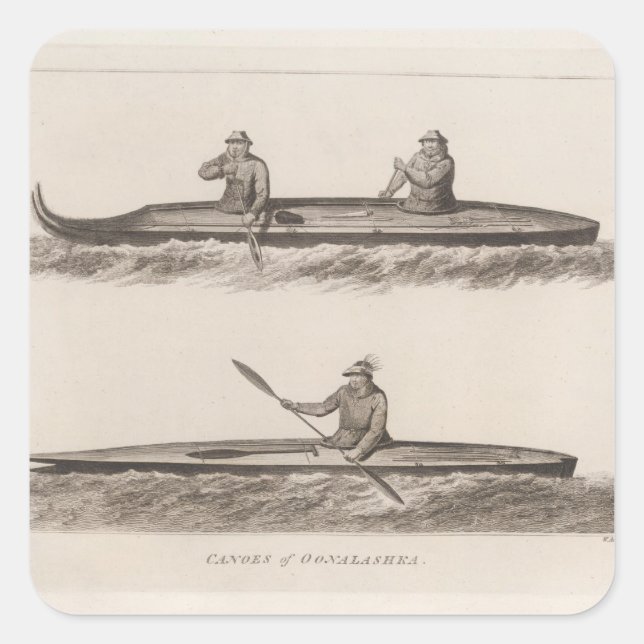 Adesivo Quadrado Canoes, Oonalashka, Alasca (Frente)