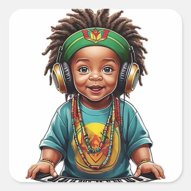 Adesivo Quadrado Cantor de Reggae Bebê Fofo (Frente)