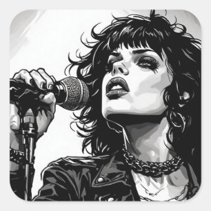 Adesivo Quadrado Cantora de Goth Punk Estilo de Arte Gráfico Retro