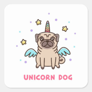 Adesivo Quadrado Cão Arco-Íris Unicórnio