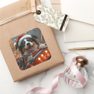 Adesivo Quadrado Cão Border Collie Montanha-russa Natal