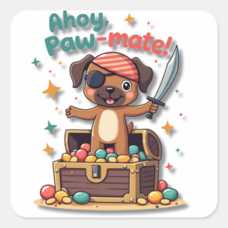 Adesivo Quadrado Cão-Boxer Pirata de Kawaii