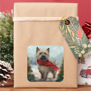 Adesivo Quadrado Cão Cairn Terrier na Neve Natal