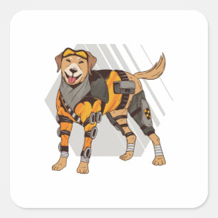 Adesivo Quadrado Cão com armadura, Cão Robô, Cão Ciborgue