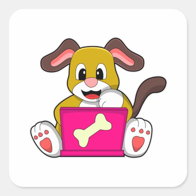 Adesivo Quadrado Cão com Laptop (Frente)