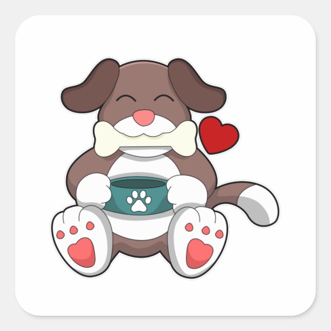 Adesivo Quadrado Cão com Osso (Frente)