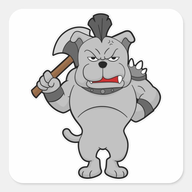 Adesivo Quadrado Cão como guerreiro com a Ax (Frente)