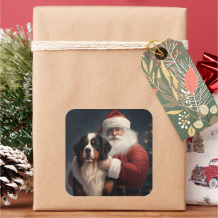 Adesivo Quadrado Cão de Montanha Bernês Papai Noel Natal Festivo