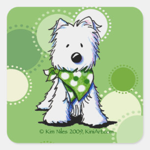 Adesivo Quadrado Cão de Westie de Pontos Verdes