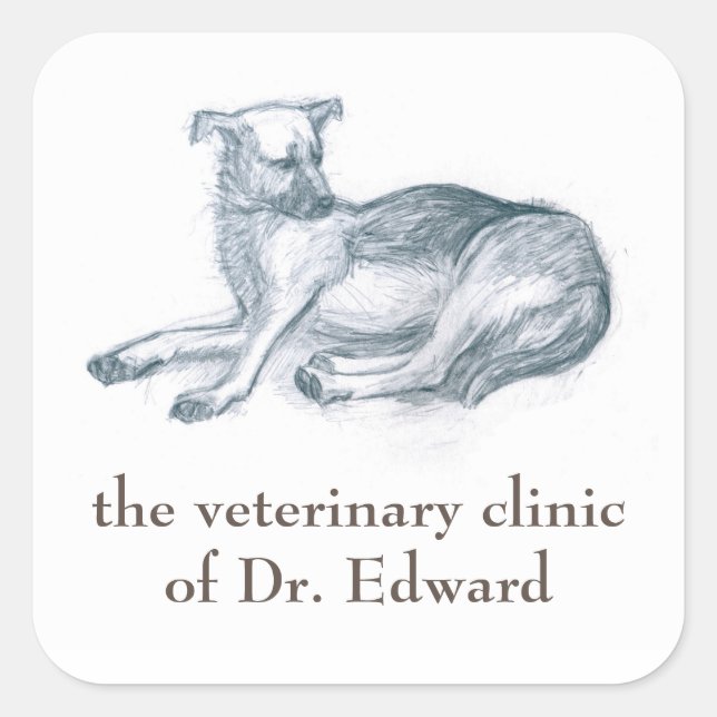 Adesivo Quadrado Cão. desenho do lápis. (Frente)