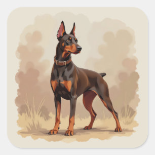 Adesivo Quadrado Cão Doberman Pinscher Marrom Ferrugem Vermelho