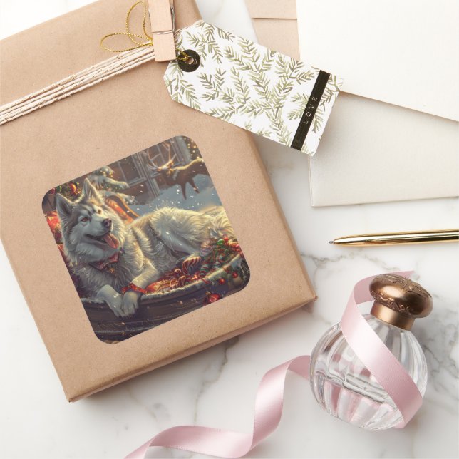 Adesivo Quadrado Cão Festivo Festeiro Finlandês (Presentear)