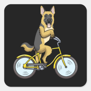 Adesivo Quadrado Cão german shepherd numa bicicleta
