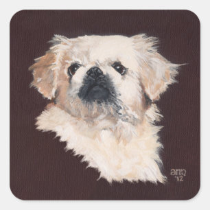 Adesivo Quadrado Cão Pequinês Branco