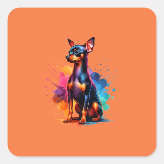 Adesivo Quadrado Cão-Pinscher Miniatura (Frente)