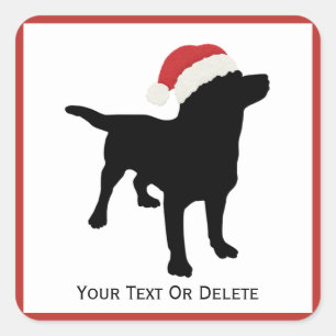Adesivo Quadrado Cão Preto vestindo Papais noeis Chapéu de Natal