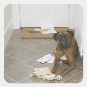 Adesivo Quadrado Cão que encontra-se pelo doormat e pelo correio