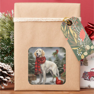 Adesivo Quadrado Cão Setter Inglês na Neve Natal